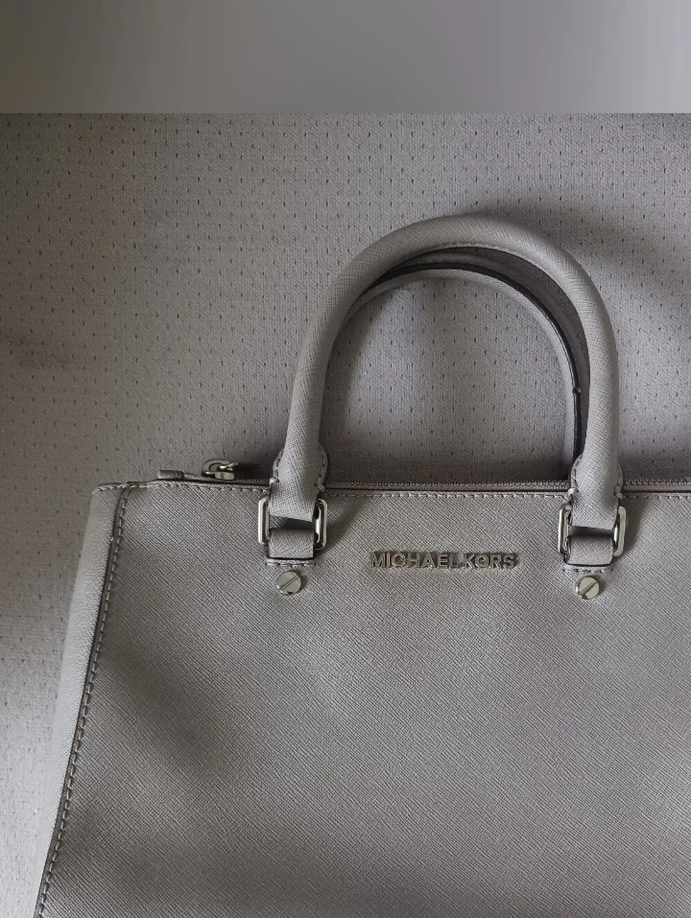 Michael Kors Light Gray Saffiano Leather Satchel